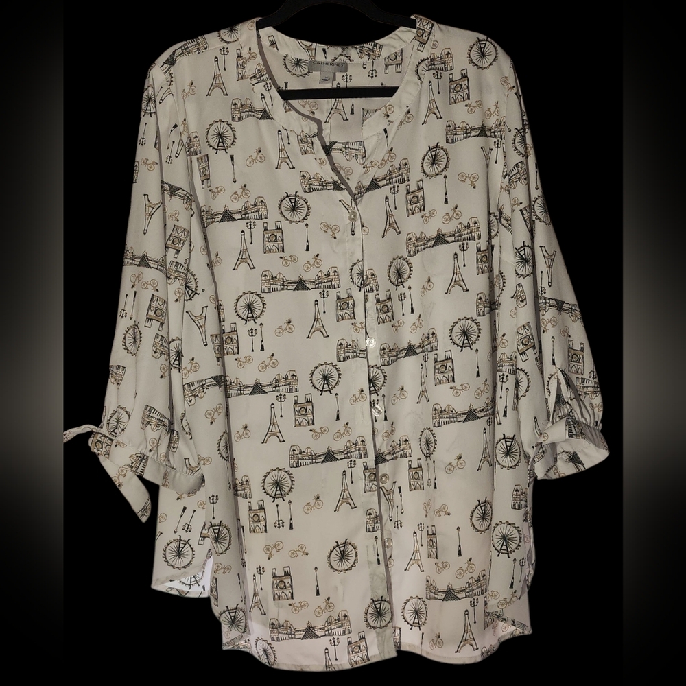 CATHERINE'S | Feminine Romantic Parisian‎ Print Minimalist Dopamine Blouse | 2X